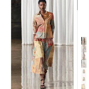 NWT ZARA 2 PIECES MATCH SET PRINTED SHIRT ZW COLLECTION + MIDI SKIRT